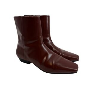 J.Crew Womens Square-Toe Ankle Boots Spazzolato Leather Side Zip 6.5